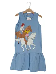 Vorschaubild 1 von Mädchen Kleid Blau Tiermotive Rüschen Baumwolle Gr. 134