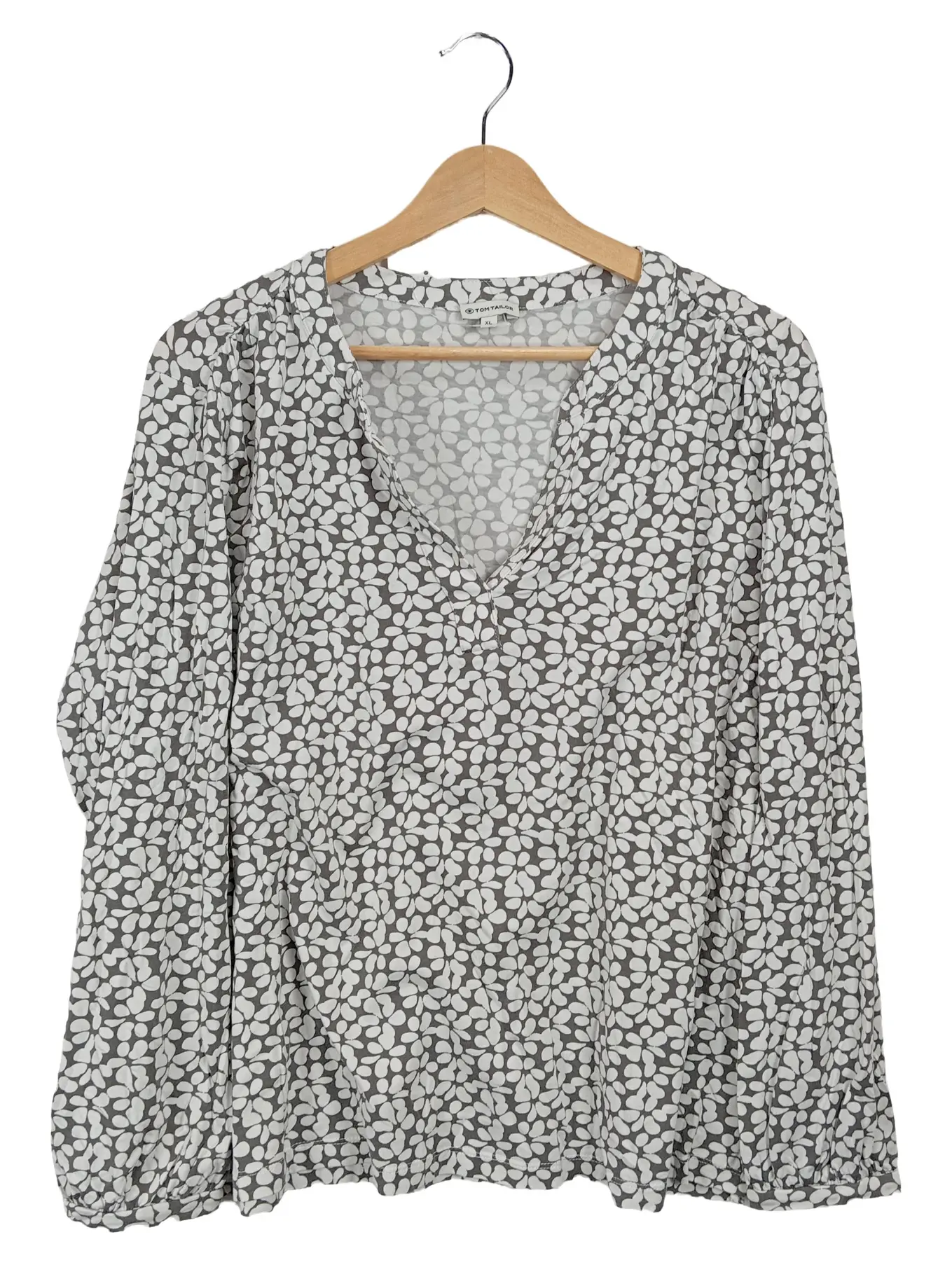 TOM TAILOR Damen Bluse Langarm Blumenmuster Grau Weiß Gr. XL 44