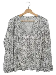 Vorschaubild 1 von Damen Bluse Langarm Blumenmuster Grau Weiß Gr. XL 44