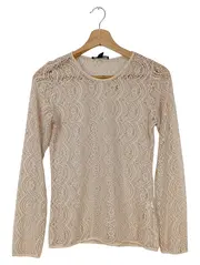 Vorschaubild 1 von Damen Bluse Langarm Spitze Lochmuster Beige Gr. 36/S