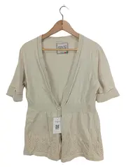 Vorschaubild 1 von Strickjacke Damen Kurzarm Lochmuster Beige Gr. 42/XL Baumwolle