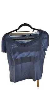 Vorschaubild 1 von Damen T-Shirt Blau Gr. XL Casual Rüschen Kurzarm