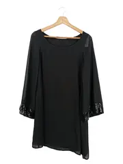 Vorschaubild 1 von Damen Cocktailkleid Gr. 38/M Schwarz Elegant Pailletten 3/4-Arm