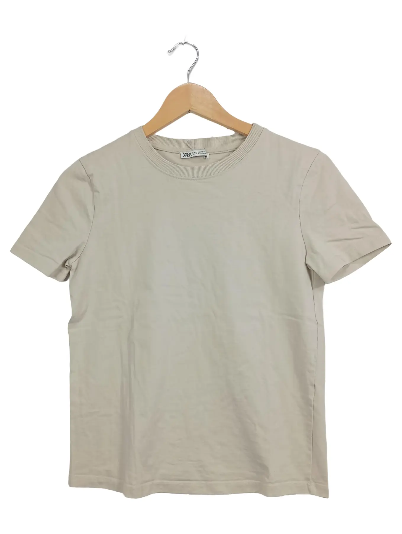 ZARA Damen T-Shirt Basic Beige Gr. 34/XS Kurzarm Rippstrick
