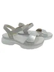 Vorschaubild 1 von Damen Sandalen Gr. 37 Silber Klettverschluss Leder Modern Freizeit