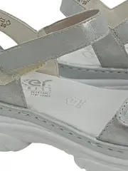 Vorschaubild 4 von Damen Sandalen Gr. 37 Silber Klettverschluss Leder Modern Freizeit