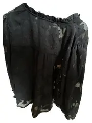 Vorschaubild 2 von Damen Bluse Schwarz Gr. 50 Blumenmuster Elegant Langarm Knopfleiste