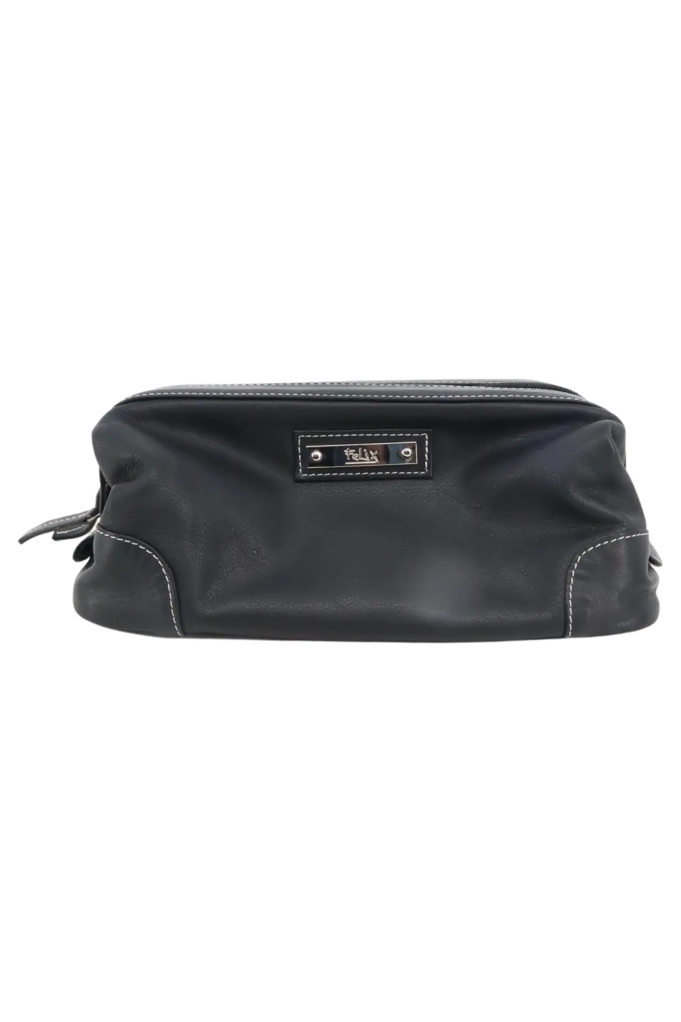 FELIX Kosmetiktasche Damen Schwarz Leder Casual Elegant
