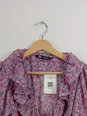 Vorschaubild 4 von Damen Bluse Langarm Blumenmuster Rüschen Rosa Gr. 38 M Freizeit