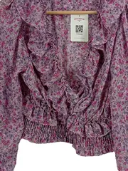 Vorschaubild 2 von Damen Bluse Langarm Blumenmuster Rüschen Rosa Gr. 38 M Freizeit