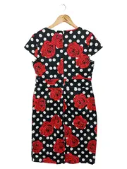Vorschaubild 2 von Damen festliches Kleid 40/L Schwarz Rot Weiß Punkte Blumen Elegant