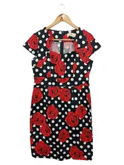 Vorschaubild 1 von Damen festliches Kleid 40/L Schwarz Rot Weiß Punkte Blumen Elegant