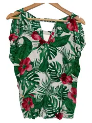 Vorschaubild 2 von Damen Blumenmuster Top Kurzarm Gr. 38 Freizeit Rüschen