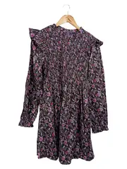 Vorschaubild 1 von Damen Freizeitkleid Gr. 38/M Blumenmuster Rüschen Raffungen Mehrfarbig