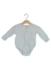 Vorschaubild 1 von Baby Body Gr. 68 Langarm gestreift weiß blau Baumwolle Leinen