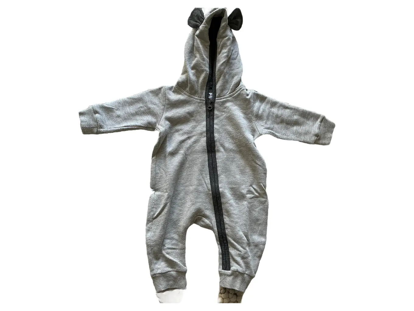 KAPAS Baby Schlafanzug Overall Grau 62 mit Kapuze & Ohren Kinder