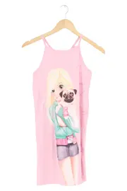 Vorschaubild 1 von Kinder Sommerkleid Gr. 128 Rosa Mädchen Mops Print Casual
