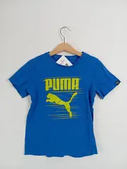Vorschaubild 2 von Kinder T-Shirt Blau Gr. 128 Kurzarm Logo Print Sportlich Baumwolle