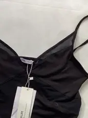 Vorschaubild 3 von Body Damen Gr. 38/M Schwarz Mesh-Einsätze Spaghettiträger NEU