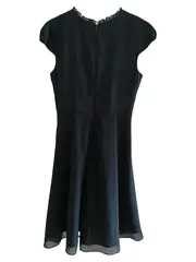 Vorschaubild 2 von Damen Festliches Kleid Gr. 42 Schwarz Elegant Rüschen Schleife Midikleid
