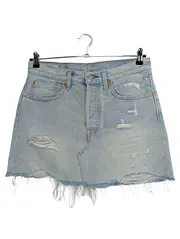 Vorschaubild 1 von Damen Jeansrock Gr. 30 Blau Destroyed Fransen Casual