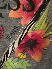 Vorschaubild 5 von Damen T-Shirt Grau S Logo Floral Strass Kurzarm Casual