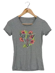 Vorschaubild 1 von Damen T-Shirt Grau S Logo Floral Strass Kurzarm Casual