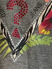 Vorschaubild 6 von Damen T-Shirt Grau S Logo Floral Strass Kurzarm Casual