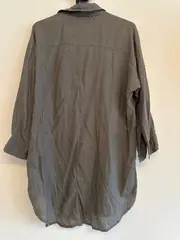 Vorschaubild 2 von Damen Hemdbluse Gr. 34/XS Grau Langarm Viskose Baumwolle