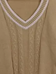 Vorschaubild 4 von Damen Pullover V-Ausschnitt Strick Beige Einheitsgröße