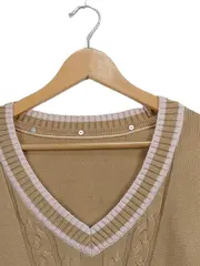 Vorschaubild 2 von Damen Pullover V-Ausschnitt Strick Beige Einheitsgröße
