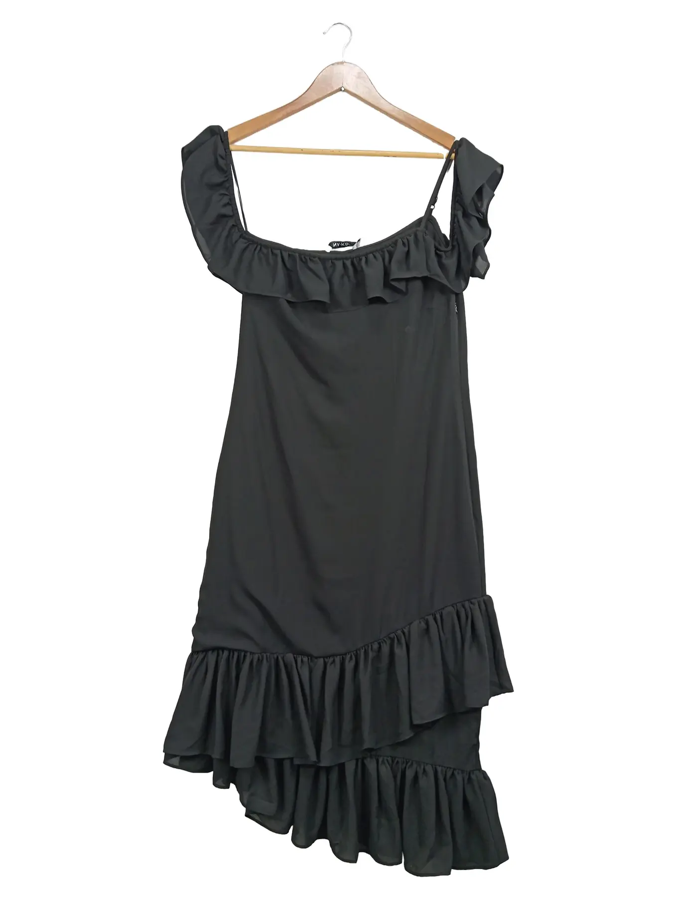 NA-KD Damen Festliches Kleid Gr. 36/S Schwarz Elegant Rüschen Midikleid