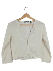 Vorschaubild 1 von Strickjacke Damen Elegant Gr. 36 Weiß Pailletten Strukturmuster 3/4 Arm