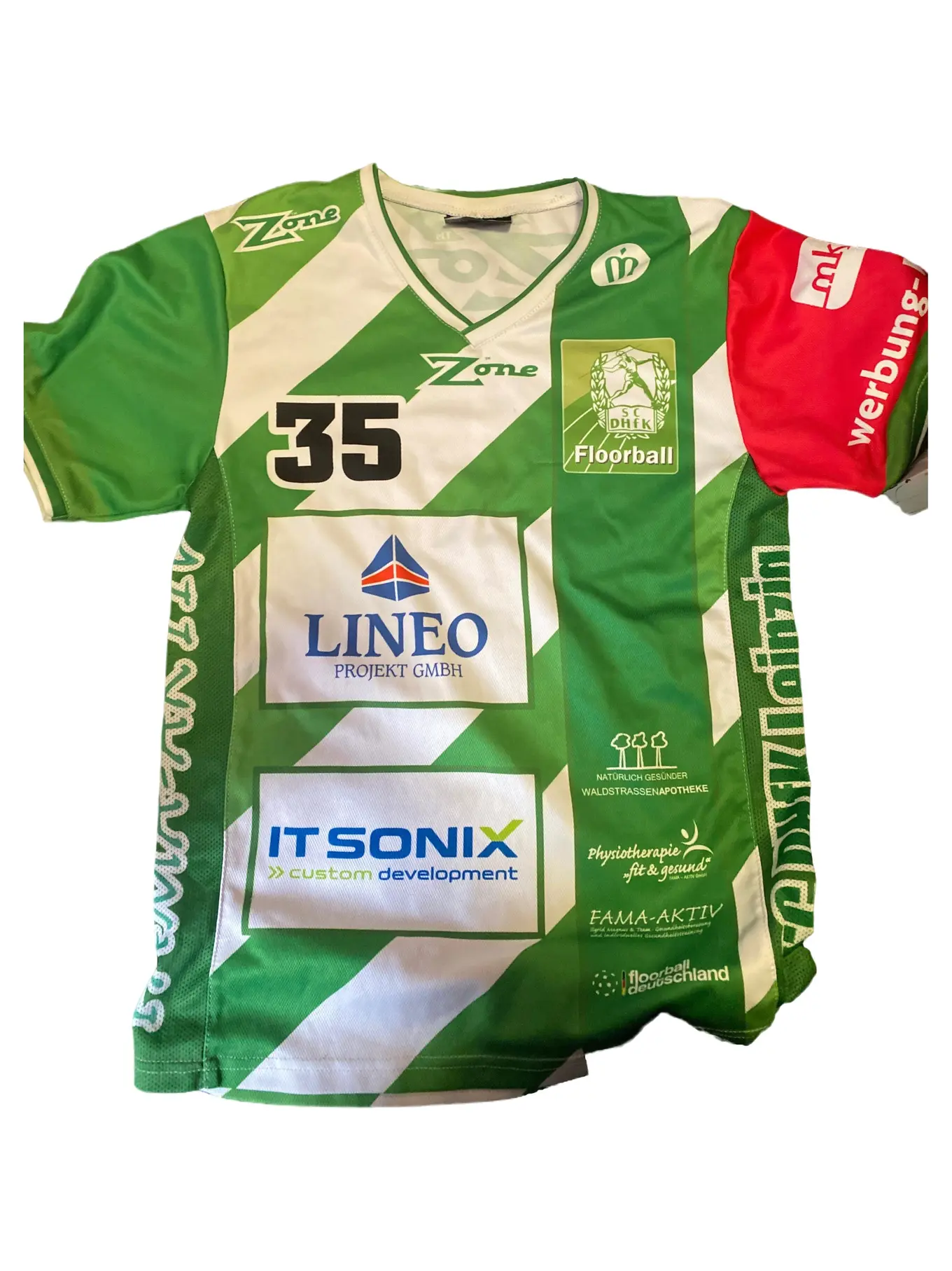 ZONE Floorball Trikot Damen Grün Weiß Nr. 35 Sportbekleidung Gr. 38;M