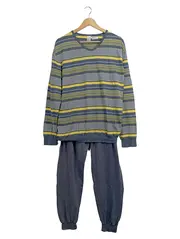 Vorschaubild 1 von Herren Schlafanzug Set Langarmshirt Hose Gr. 38 Mehrfarbig Gestreift