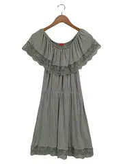 Vorschaubild 1 von Damen Sommerkleid Gr. 36 schulterfrei mit Spitze Oliv Feminin