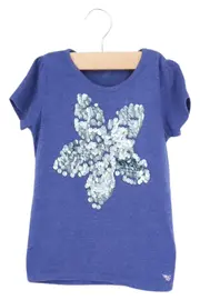 Vorschaubild 2 von Kinder T-Shirt Gr. 104 Blau Pailletten Blume Kurzarm Casual