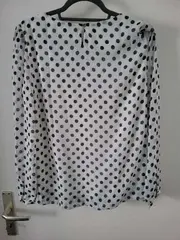 Vorschaubild 3 von Damen Hemdbluse Polka Dots Weiß Schwarz Gr. 38 M Langarm