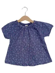 Vorschaubild 1 von Mädchen Bluse Gr. 98 Blau Blumenmuster Bio-Baumwolle