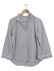 Vorschaubild 1 von Damen Bluse Grau Gestreift Gr. 40/L 3/4-Arm Spitze Casual