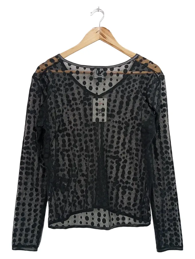 NÜ DENMARK Langarmshirt Damen 38/M Schwarz Punkte Transparent Modisch