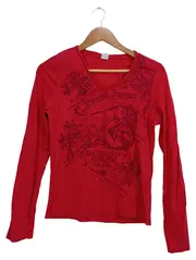 Vorschaubild 1 von Damen Langarmshirt Gr. 38 M Rot Casual Schriftzug