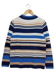 Vorschaubild 2 von Damen Pullover Gr. 40/L Mehrfarbig Gestreift Casual Langarm Strick
