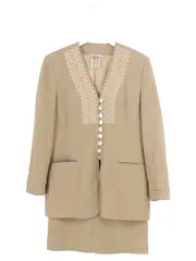 Vorschaubild 1 von Damen Kostüm mit Rock Gr. 40/L Beige Business Elegant Stickerei