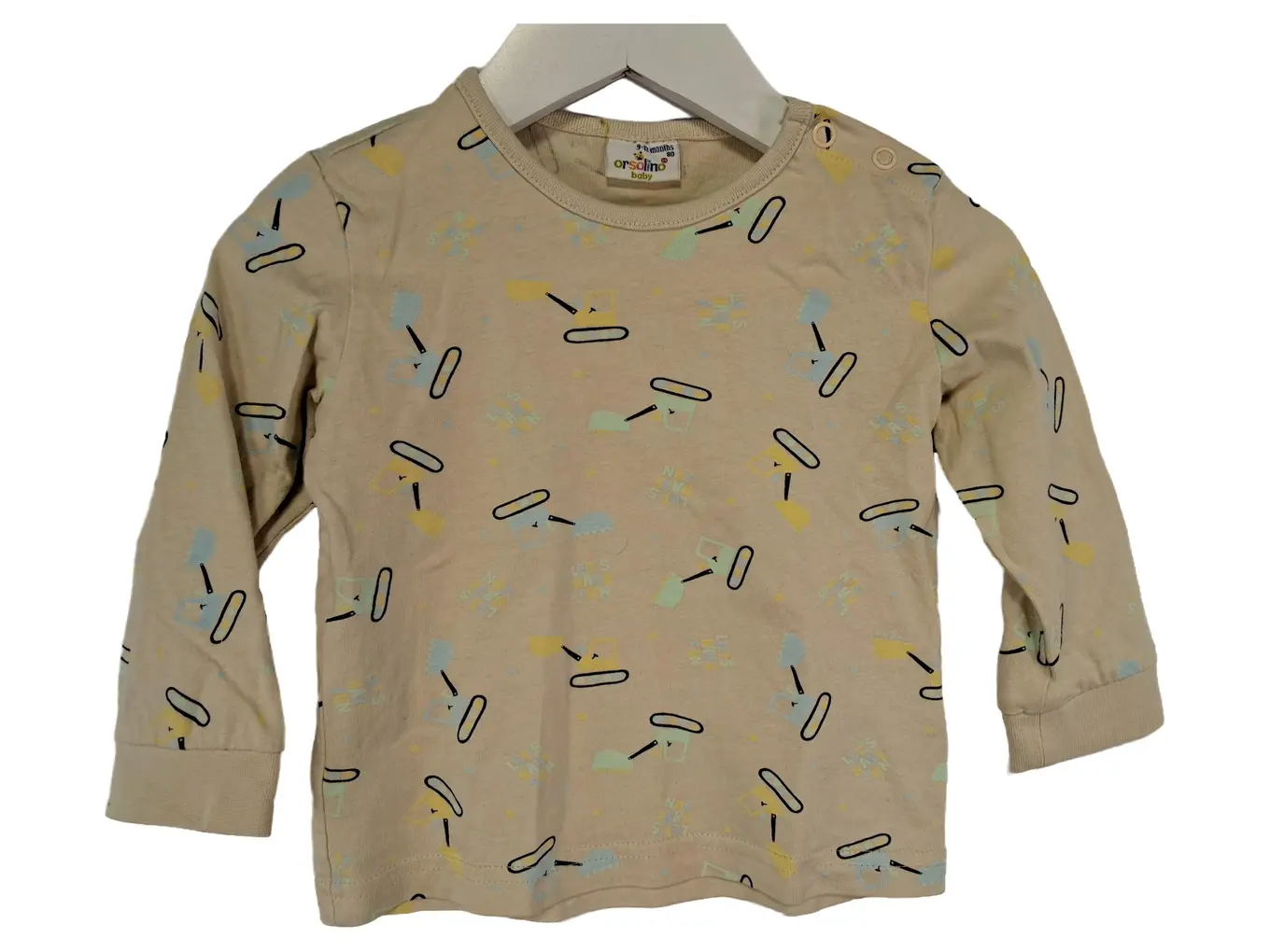 ORSOLINO Baby Langarmshirt Gr. 80 Beige Allover-Print 9-12 Monate