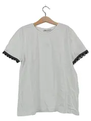 Vorschaubild 1 von Damen T-Shirt Spitze Weiß Gr. 36/S Kurzarm Baumwolle Freizeit