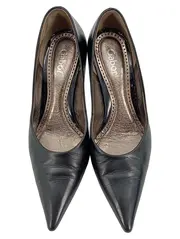Vorschaubild 1 von Damen Pumps Schwarz Leder Gr. 37 Kitten Heel Spitz Elegant