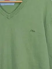 Vorschaubild 2 von Herren Pullover Langarm Uni Grün Gr. 42 Baumwolle Casual