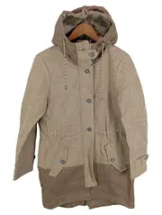 Vorschaubild 1 von Damen Übergangsmantel Gr. 40 Wolle Fischgrät Kapuze Beige