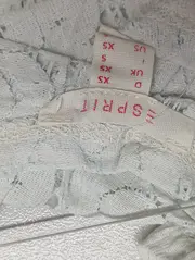 Vorschaubild 3 von Damen T-Shirt 3/4-Arm Weiß Gestreift Lochmuster Gr. 34 XS Vintage